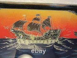 Art deco REVERSE PAINTED GLASS Tray SAILING SHIP NAUTICAL ART DECO 19 W 1920-30