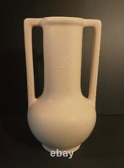 Arts and Crafts Deco Transitional Stoneware Two-Handled Vase Matte White