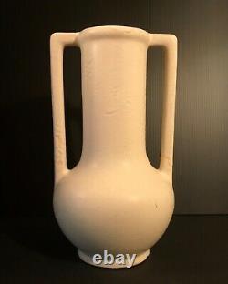 Arts and Crafts Deco Transitional Stoneware Two-Handled Vase Matte White