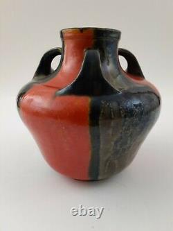 Awaji Tri-Handled Pottery Art Deco Japanese Vintage Studio Vase in Red-6x6
