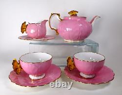 Aynsley China Butterfly Handle Tea Pot Cups & Saucers For 2 Art Deco