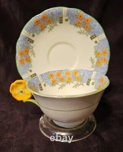Aynsley Cup & Saucer Set #2036 Art Deco Flower Handle England 1930s Rare VGUC