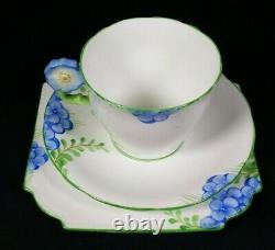Aynsley RARE Flower Handle Tea Cup and Saucer Trio ART DECO Hand Painted