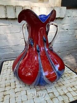 Azerbaijan Vase Glassware Double Handle Russian Art 7 1/2 Tall & 7 diameter