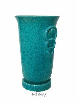 BOCH FRERES Art Deco Turquoise Crackle Glaze Vase Belgium Circa 1930's