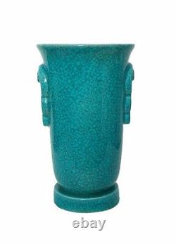 BOCH FRERES Art Deco Turquoise Crackle Glaze Vase Belgium Circa 1930's