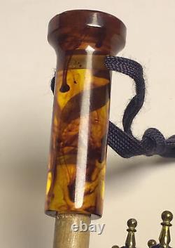 Bakelite Brophy Umbrella Handle Amber Drip Look Art Deco Carved Chunky
