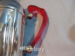 Beautiful Art Deco Chrome Cocktail Shaker With Lucite Handle, 13 Tall