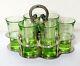 Beautiful Art Deco Silver Plated Caddy With Green Cordial Glasses Barware
