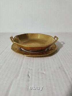 Beautiful Rare Pickard Gold Etched China Double Handle Art Deco Serving Bowl And