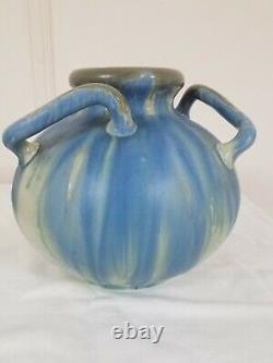 Belgium Art Deco Blue Green Faiencerie Thulin Faience Art Pottery Vase 3 Handle
