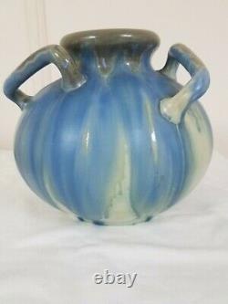 Belgium Art Deco Blue Green Faiencerie Thulin Faience Art Pottery Vase 3 Handle