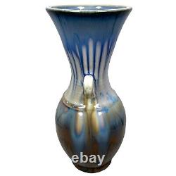 Bill Campbell Pottery Vase Flambe Drip Glaze Art Deco 12 Blue Brown Purple