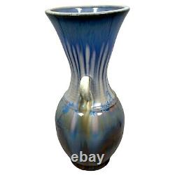 Bill Campbell Pottery Vase Flambe Drip Glaze Art Deco 12 Blue Brown Purple