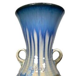 Bill Campbell Pottery Vase Flambe Drip Glaze Art Deco 12 Blue Brown Purple