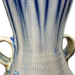 Bill Campbell Pottery Vase Flambe Drip Glaze Art Deco 12 Blue Brown Purple