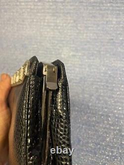 Black Judith Lieber Art Deco Shoulder/Clutch Lizard Handbag