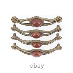 Brass ART DECO Drawer Pulls Cabinet Handles with Bakelite Cabochon Set of 4