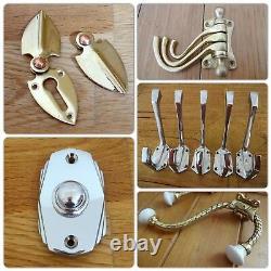 Brass Art Deco Pull Handles (pairs) + Finger Door Push Plates Knobs Grab Large
