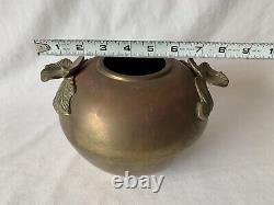 Brass Bowl Pot Vase Art Deco Nouveau Style Vintage Floral Lillipad Handles