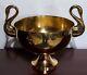 Brass Swan Handled Champaign Bucket Centerpiece Pedestal Bowl Art Deco Vtg