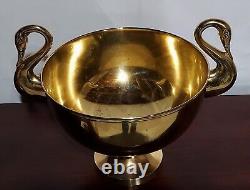 Brass Swan Handled Champaign Bucket Centerpiece Pedestal Bowl Art Deco VTG