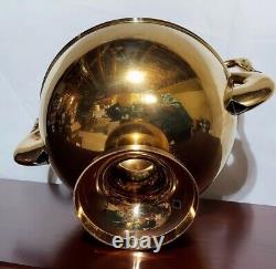 Brass Swan Handled Champaign Bucket Centerpiece Pedestal Bowl Art Deco VTG