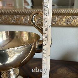 Brass Swan Handled Table Centerpiece Pedestal Bowl Art Deco Metal VTG 15.5 H