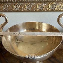Brass Swan Handled Table Centerpiece Pedestal Bowl Art Deco Metal VTG 15.5 H