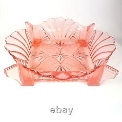 Brockwitz Germany Art Deco Pink Glass Fruit Bowl with 4 Handles 9091