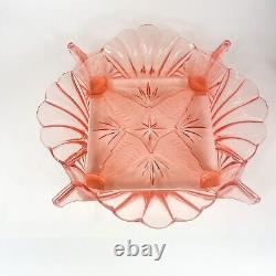 Brockwitz Germany Art Deco Pink Glass Fruit Bowl with 4 Handles 9091