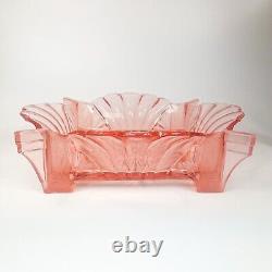 Brockwitz Germany Art Deco Pink Glass Fruit Bowl with 4 Handles 9091