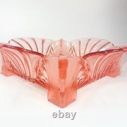 Brockwitz Germany Art Deco Pink Glass Fruit Bowl with 4 Handles 9091