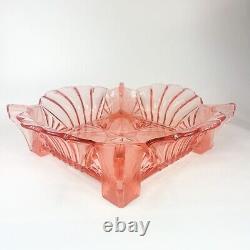 Brockwitz Germany Art Deco Pink Glass Fruit Bowl with 4 Handles 9091