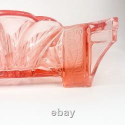 Brockwitz Germany Art Deco Pink Glass Fruit Bowl with 4 Handles 9091