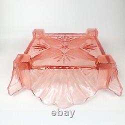 Brockwitz Germany Art Deco Pink Glass Fruit Bowl with 4 Handles 9091