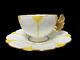 C. 1900 Aynsley Butterfly Handle Yellow & White Teacup Saucer B1204