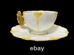 C. 1900 Aynsley BUTTERFLY HANDLE yellow & white teacup saucer B1204