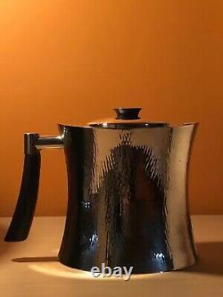CHRISTOFLE Modernist Hammered Tea Pot Sterling Silver 925 Ebony Handle