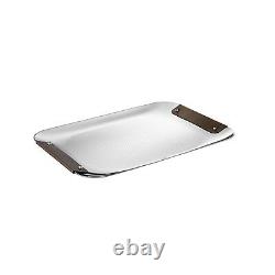 CHRISTOFLE STAINLESS TRAY With CALF BRONZE LEATHER HANDLES #5900090 BRAND NIB F/SH