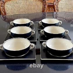 CLARICE CLIFF Bizzare ART DECO Set of 6 Two Handled SOUP BOWL Hand Painted