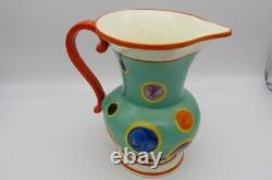 CZECH Art Deco Handpainted Pottery Pitcher Polka Dot Decor Rare 1 1/2 Liter