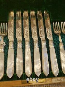 Canteen Desert Cutlery By R Stewart Glasgow Mother Of Pearl Handle Silver Plated