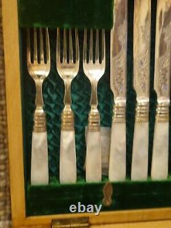 Canteen Desert Cutlery By R Stewart Glasgow Mother Of Pearl Handle Silver Plated