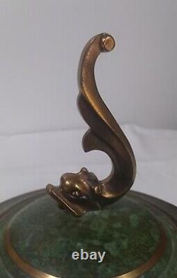 Carl Sorensen Bowl Lid 6 Verdigris Bronze Art Deco Dragon Fish Handle Vtg READ