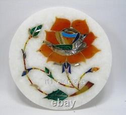 Carnelian Stone Inlay Work Tea Coaster White Marble Office Decor Coaster 4.5