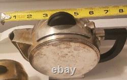 Christofle (type) Art Deco Silver Plate Teapot, Creamer, Sugar Dispenser 3 PCS