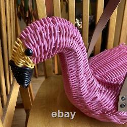 Ciroa Flamingo Large Picnic Basket Pink Wicker Resin California Hello Summer NWT