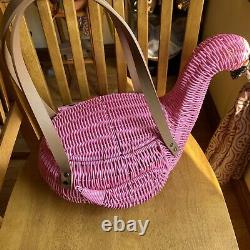 Ciroa Flamingo Large Picnic Basket Pink Wicker Resin California Hello Summer NWT