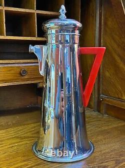 Classic 1935 Art Deco Chrome Cocktail Shaker w Red Catalin Handle by Forman Bros